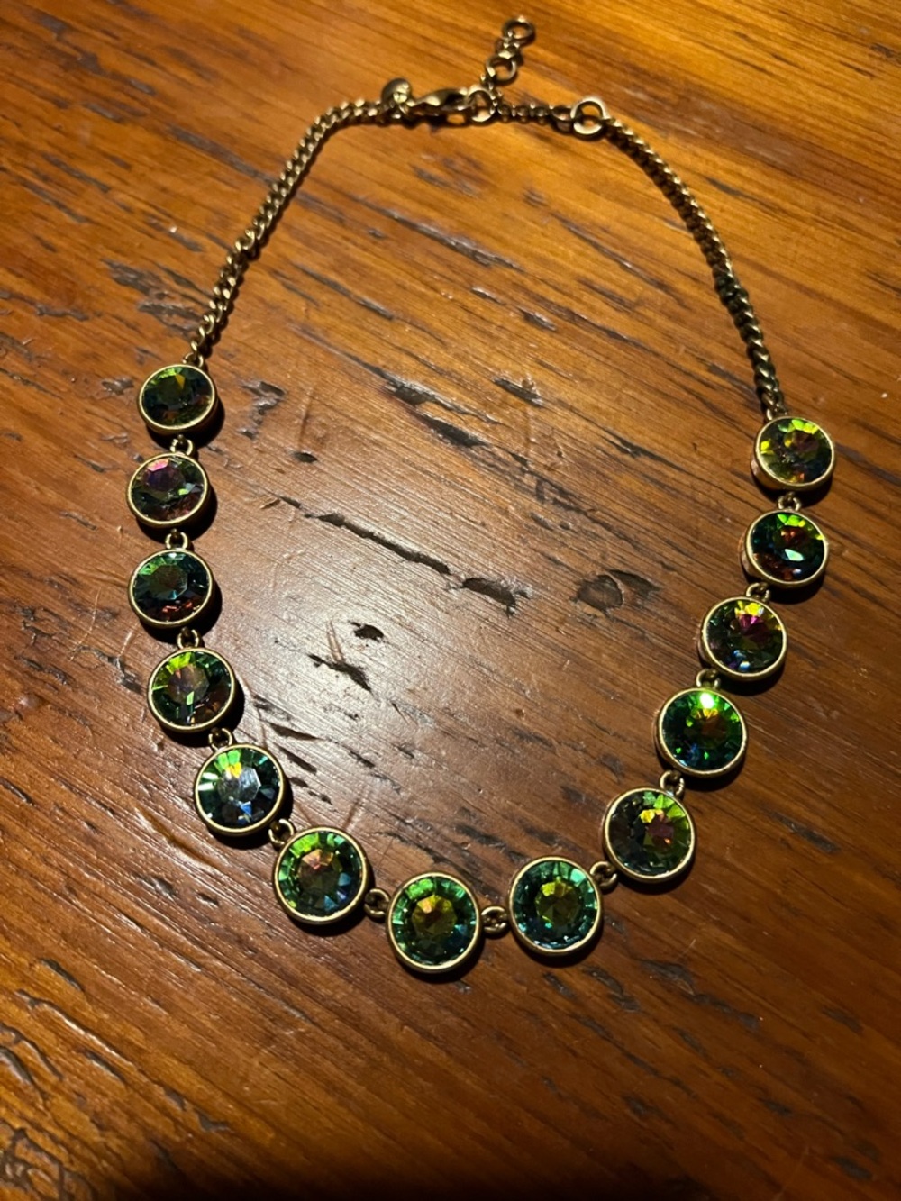 J. Crew Gold-Tone Necklace with Iridescent Green Crystals